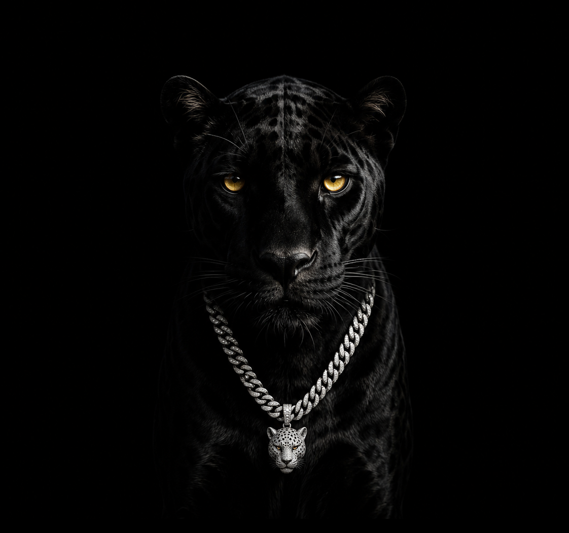 Jaguar negro com cordão cravejado