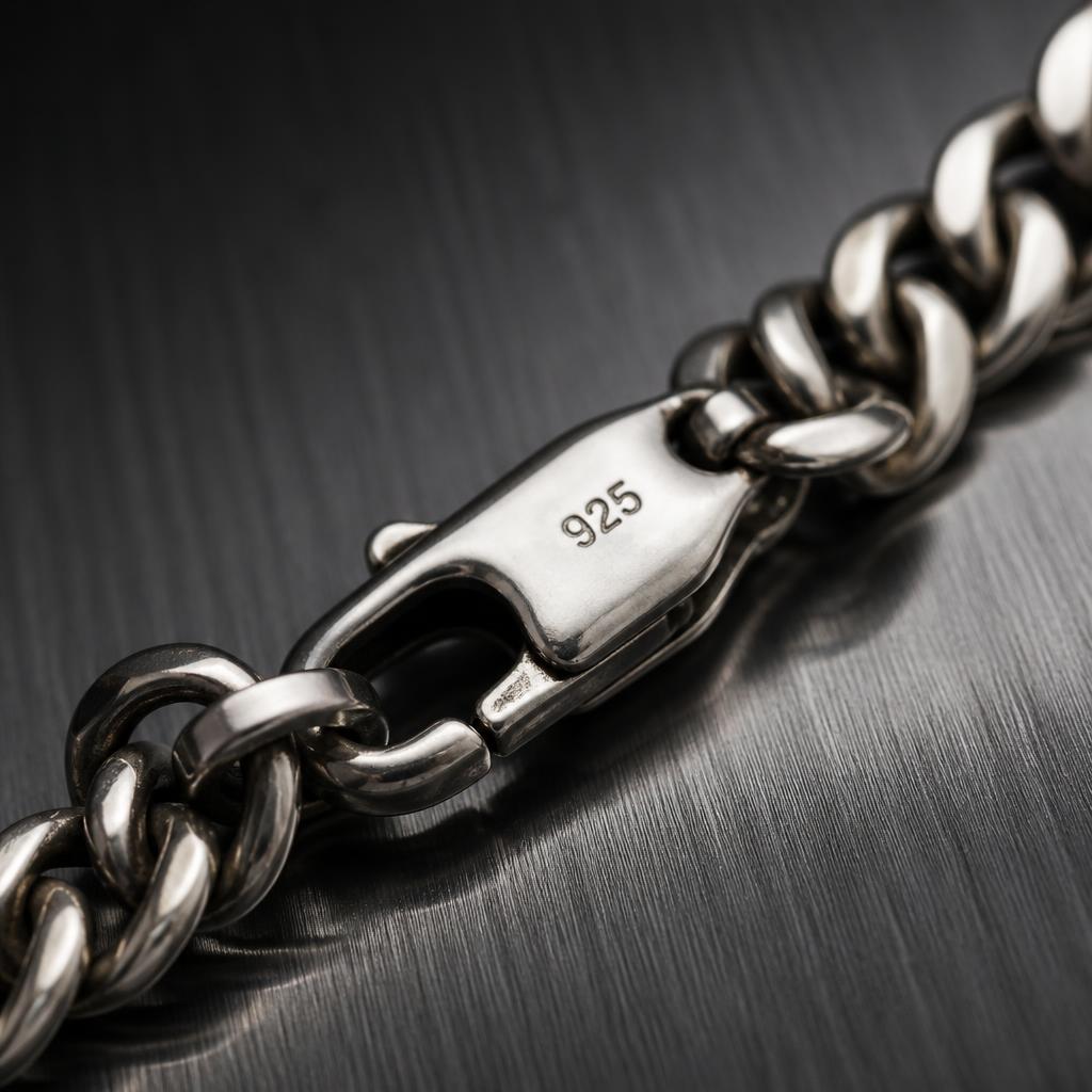 Detalhe do fecho da Corrente Sovereign em prata 925 sobre metal escovado